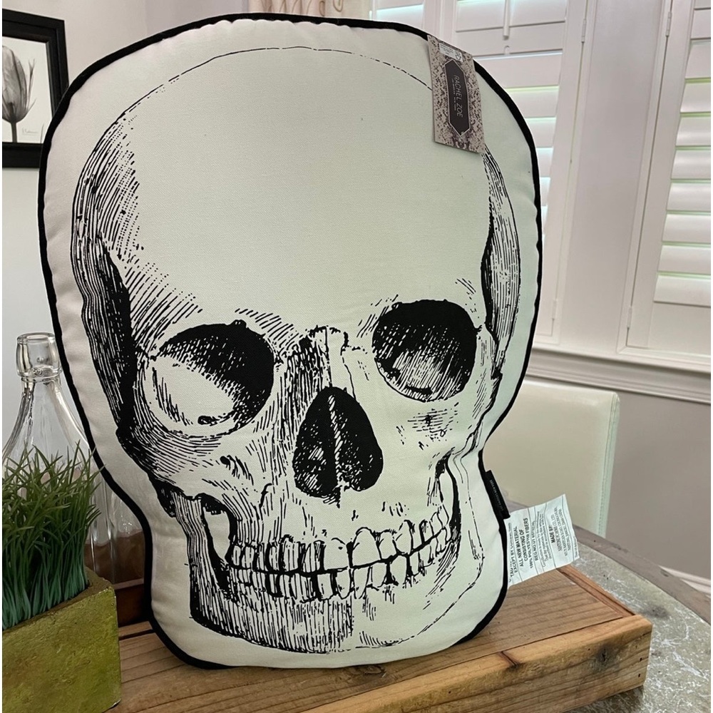 Rachel Zoe Black and White Skull Holiday Pillow